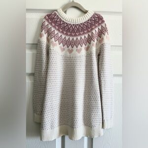 Cynthia Rowley Girls White and Pink Patterned Sweater Dress. Size 5/6